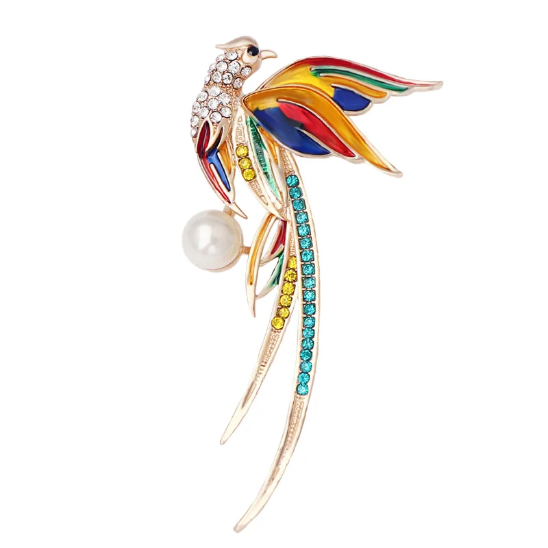 New Fashion Colour Rhinestone Enamel Phoenix Brooches For Women Fashion Bird Pin Lucky Design Accessories Animal Jewelry