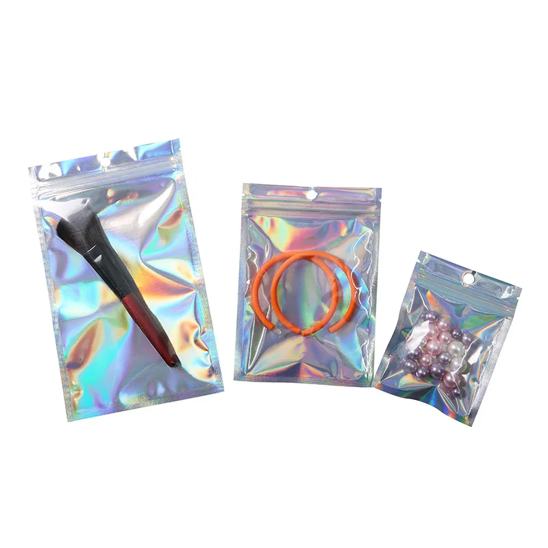 

200/300Pcs Laser Ziplock Bag Cosmetic Packaging Self Sealing Gift Clear Holographic Jewelry Phone Case Zip Lock Bags