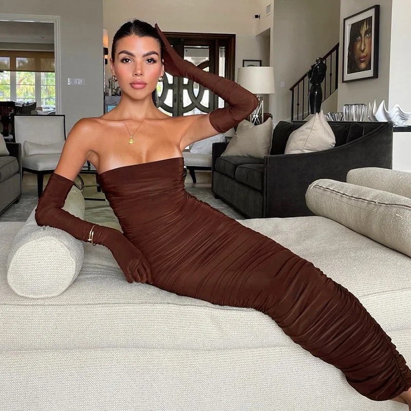 

Adogirl Elegant Off Shoulder Solid Color Maxi Dresses With Gloves Women Party Night Bodycon Long Dress 2022 Female Clothing