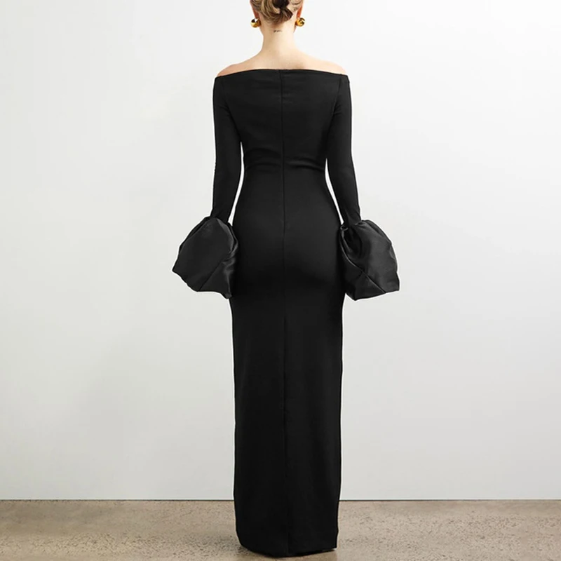 Женское элегантное длинное платье с разрезом на шее 2024 повседневное