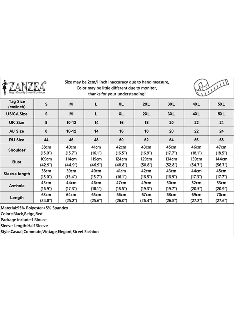 Блузка ZANZEA женская с коротким рукавом праздничная принтом в полоску топ круглым