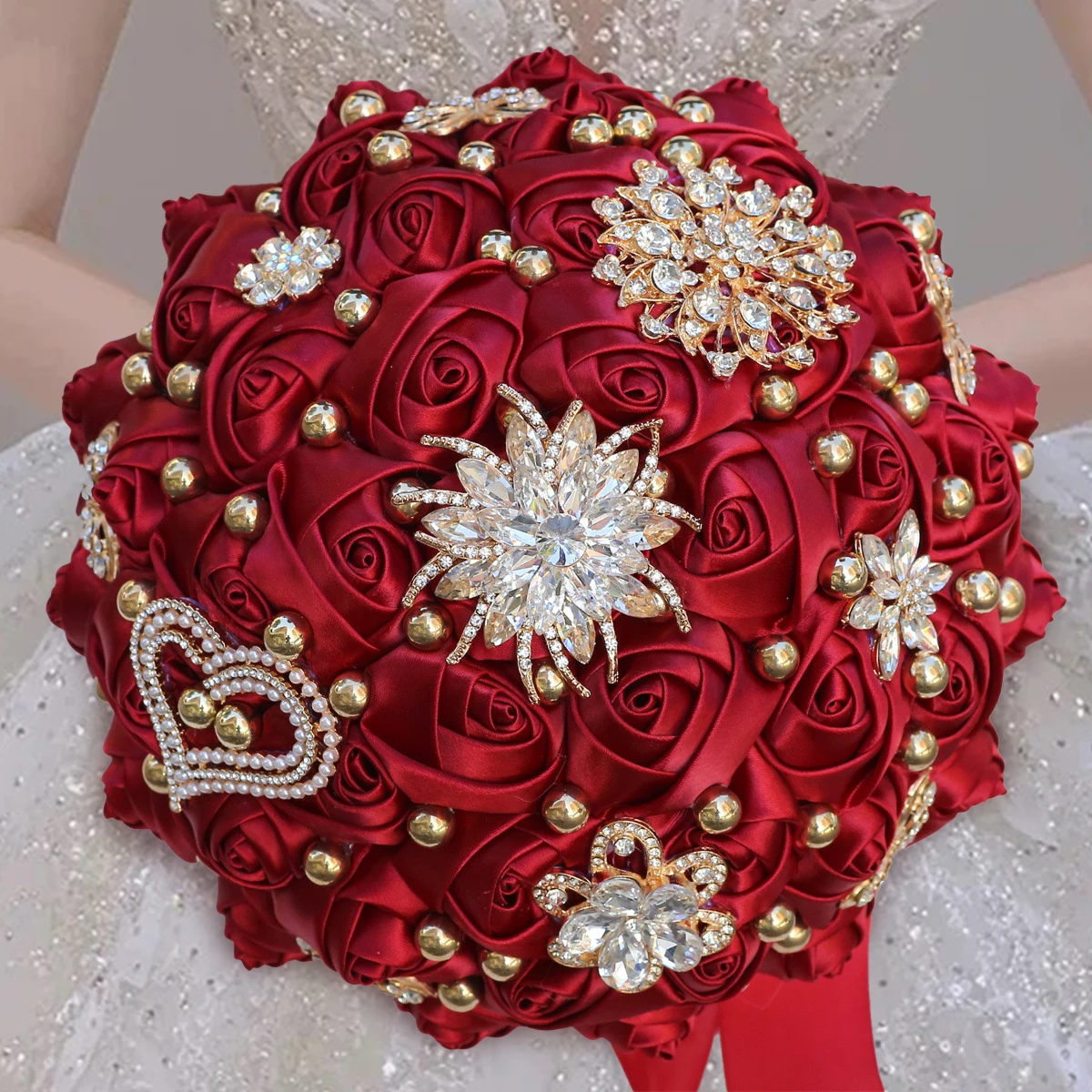 Винно-красное искусственное роза свадебный букет и свадебные украшения подружек