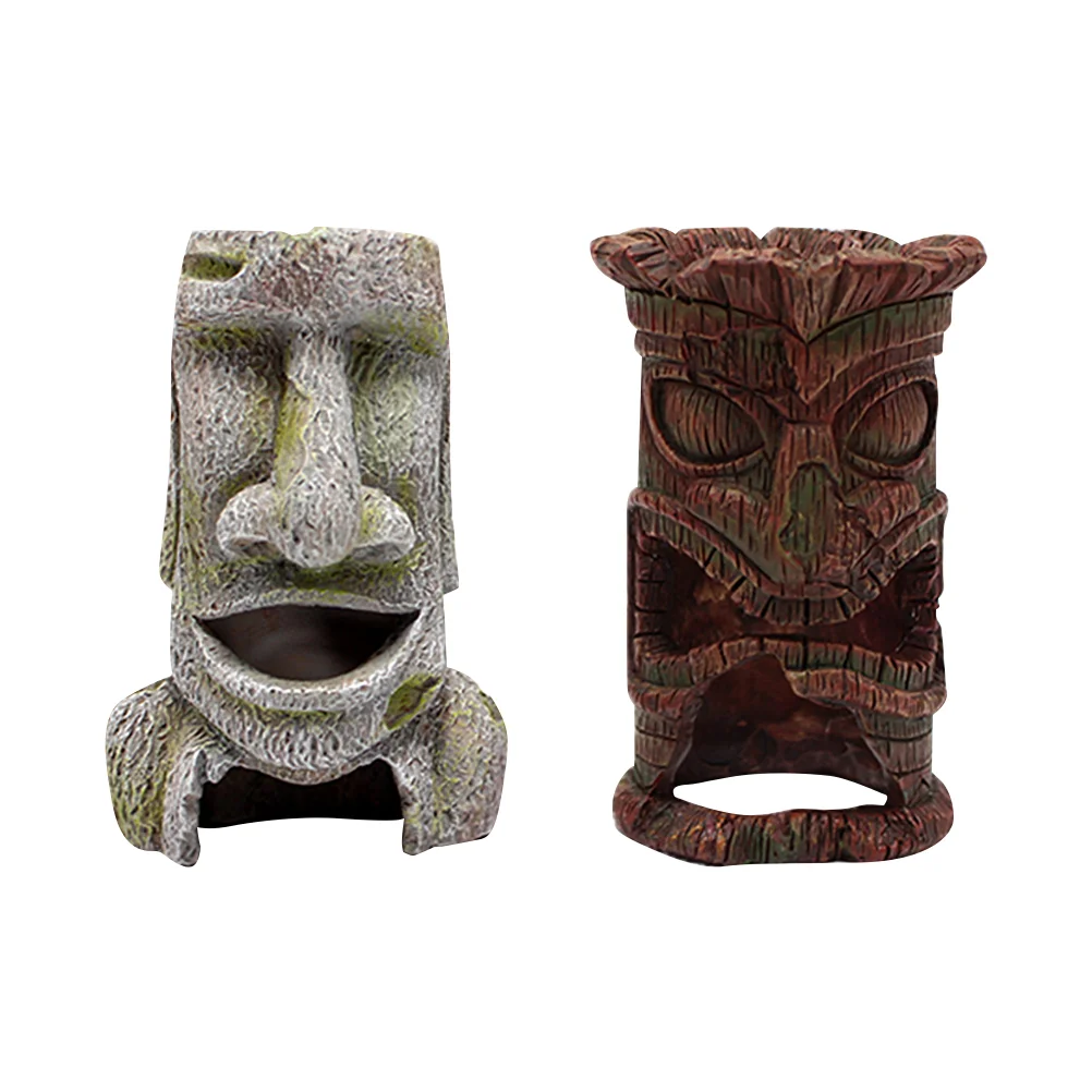 

2Pcs Fish Tank Craft Aquarium Hideout Landscaping Decor Fish Shrimp Face Shaped Shelter