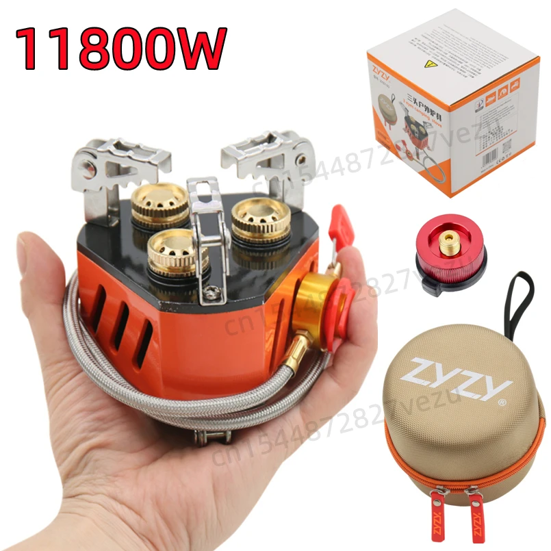 

New 3 Head Camping Stove Mini Portable Outdoor Gas Stove Tourist Burner 11800W High-power Strong Firepower Camp Picnic Cooker