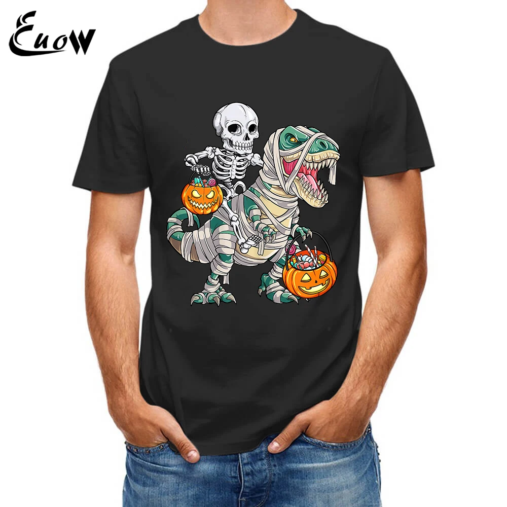 

Skeleton Riding Mummy Dinosaur T rex Halloween Funny Pumpkin Men 100% Cotton Clothing Short Sleeve T-Shirt Gifts Streetwear Tee