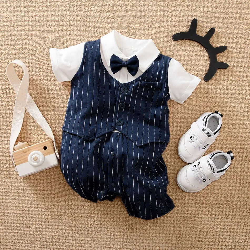 

Baby Boys Romper Infant Tuxedo Onesie Newborn Cotton Gentleman Jumpsuit New Born Bowtie Outfit Summer Bow Tie Suits 0-18 Months