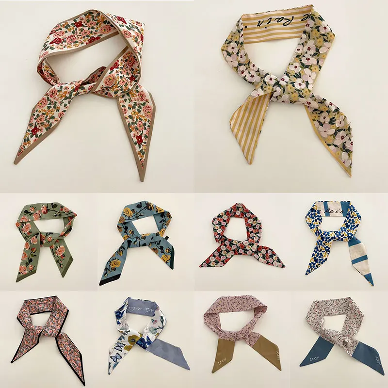 

Women Silk Satin Hair Band Scarf Floral Print Long Satin Hair Scaf Skinny Neck Tie Fashion Ribbon Hand Bag Wirst Towel Headscarf