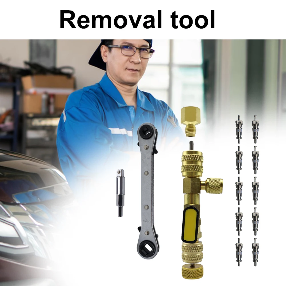 

Ratcheting Service Wrench Valve Core Remover Installer Valve Core Remover Installer Tool Alloy Steel for R22 R410A Refrigeration
