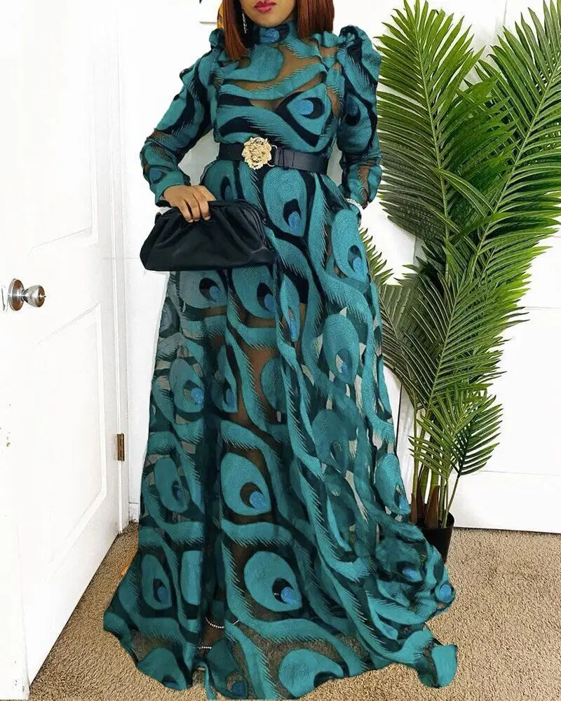 

2022 Hot High-end Patchwork Lace Sexy Club Sweet Young Full Sleeve Ball Gown Long Dress Women Maxi Dress