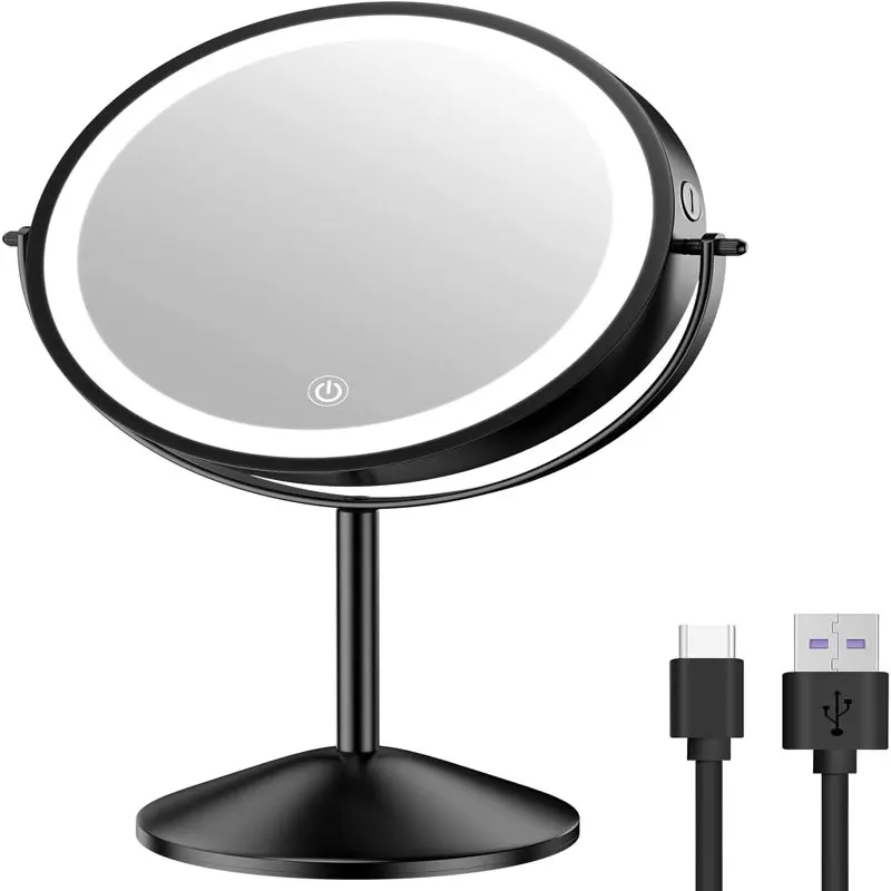 

8 Inch Lighted Makeup Mirror 1X/10X Magnifying LED Makeup Mirror 3 Color Dimmable Lighting Modes Rechargeable Cordless Cosmetic