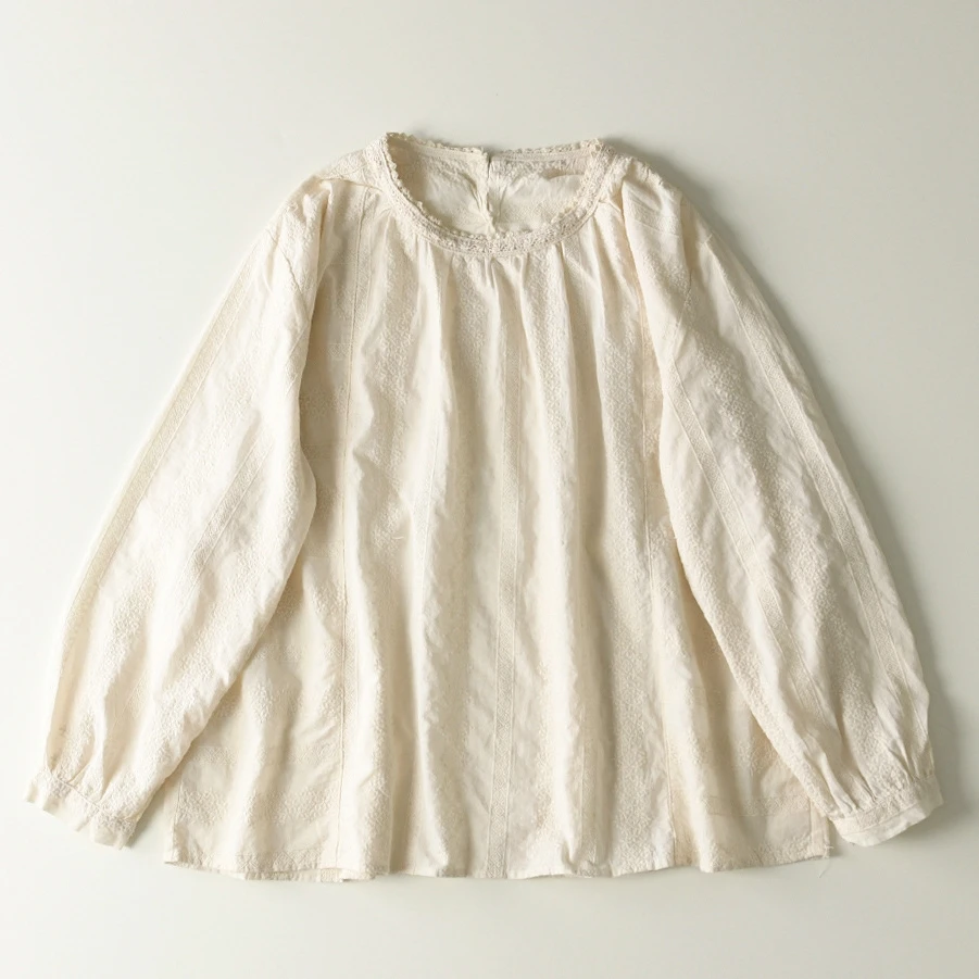 

Fall Vintage Embroidery Cotton Long Sleeve Babydoll Pullover White Blouse Cottagecore Retro Chic Classy Mori Girl Old Money Tops