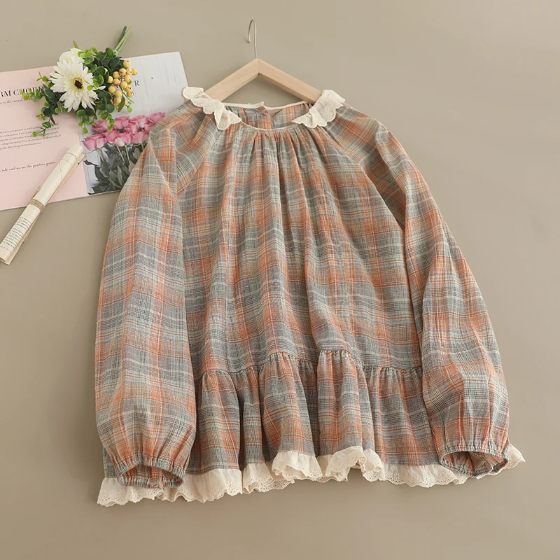 Новая хлопковая и льняная рубашка в полоску с кружевным воротником женская