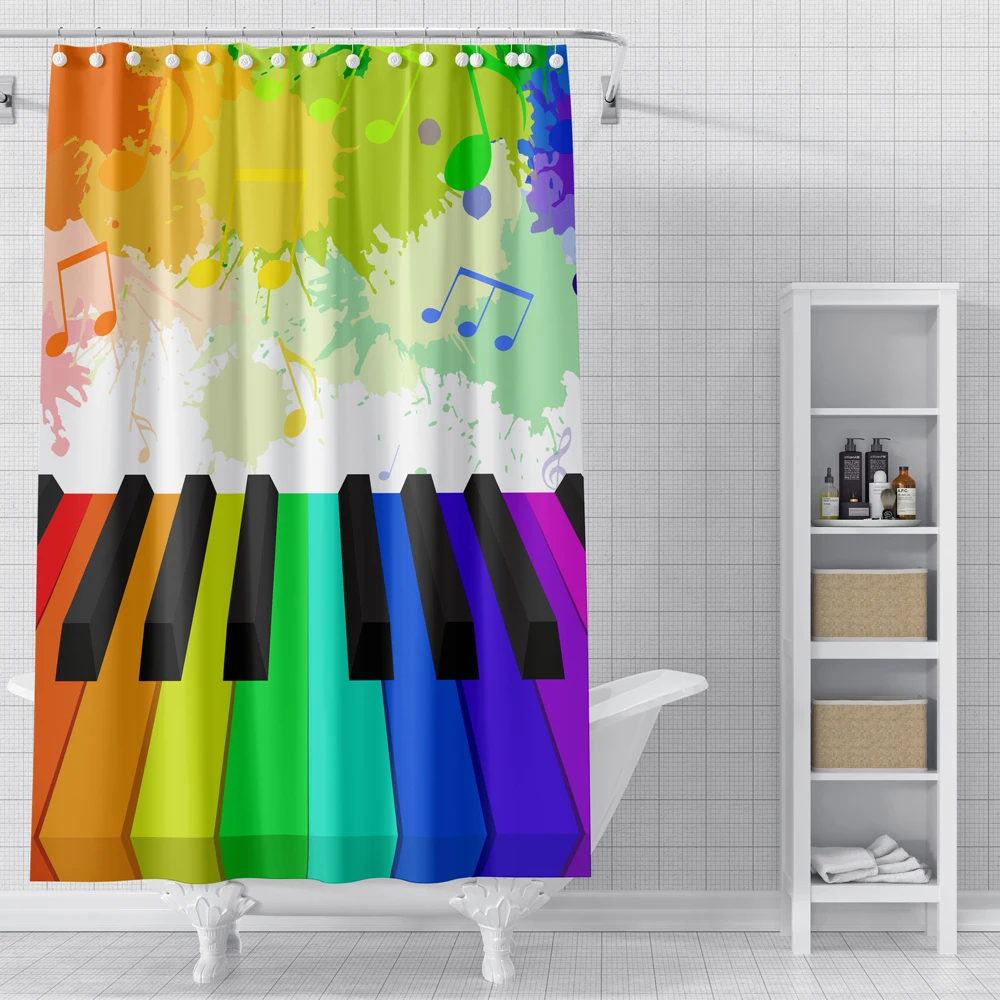 

Music Note Piano Shower Curtain Music Curtain 3D Waterproof Fabric Shower Curtain for Bathroom Home Decor with Hooks Themed Bath