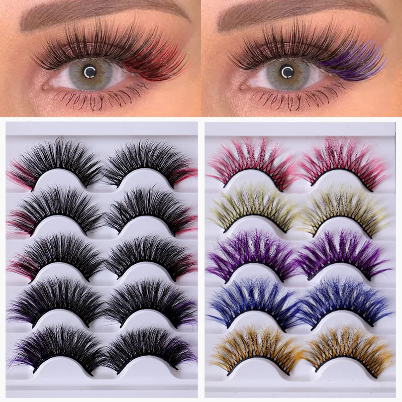 

A New Box Of Five Pairs Color Mix Exaggerated Fried Hair Natural Fit Thick Curly Youth Fashion Simulation Mink Hair Eyelashes
