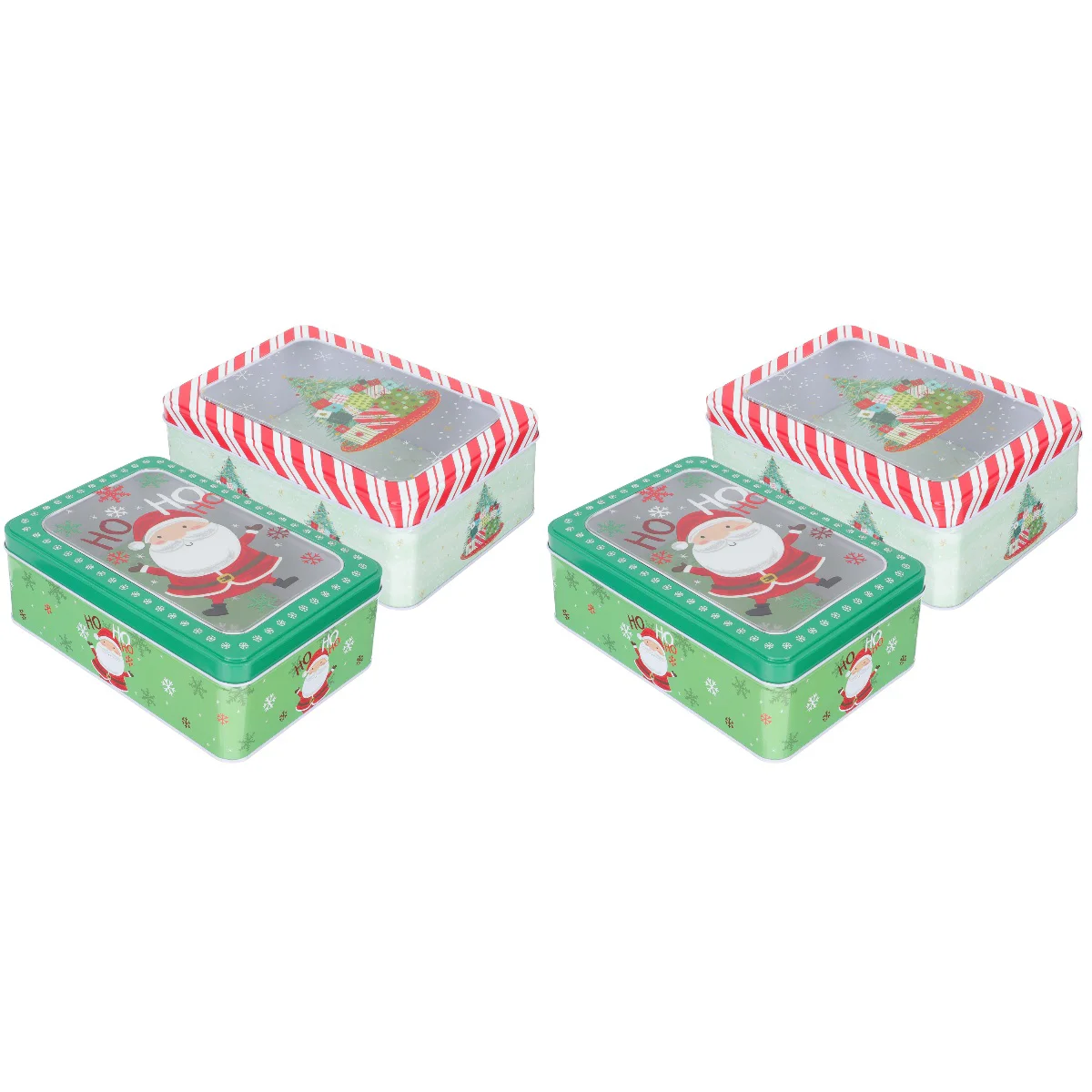 

4 Xmas Tinplate Storage Box Tinplate Can Candy Tins Tea Leaves Box with Clear Window