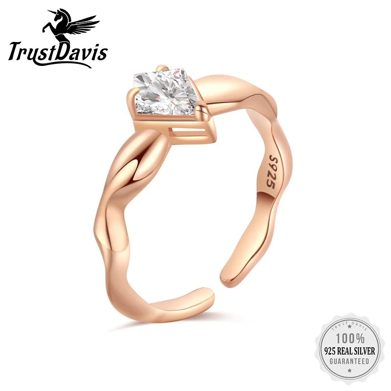 

TrustDavis твердый Стерлинговое Серебро 925 пробы ромб AAA прозрачный CZ волны модное кольцо на палец для женщин изысканные свадебные ювелирные изд...