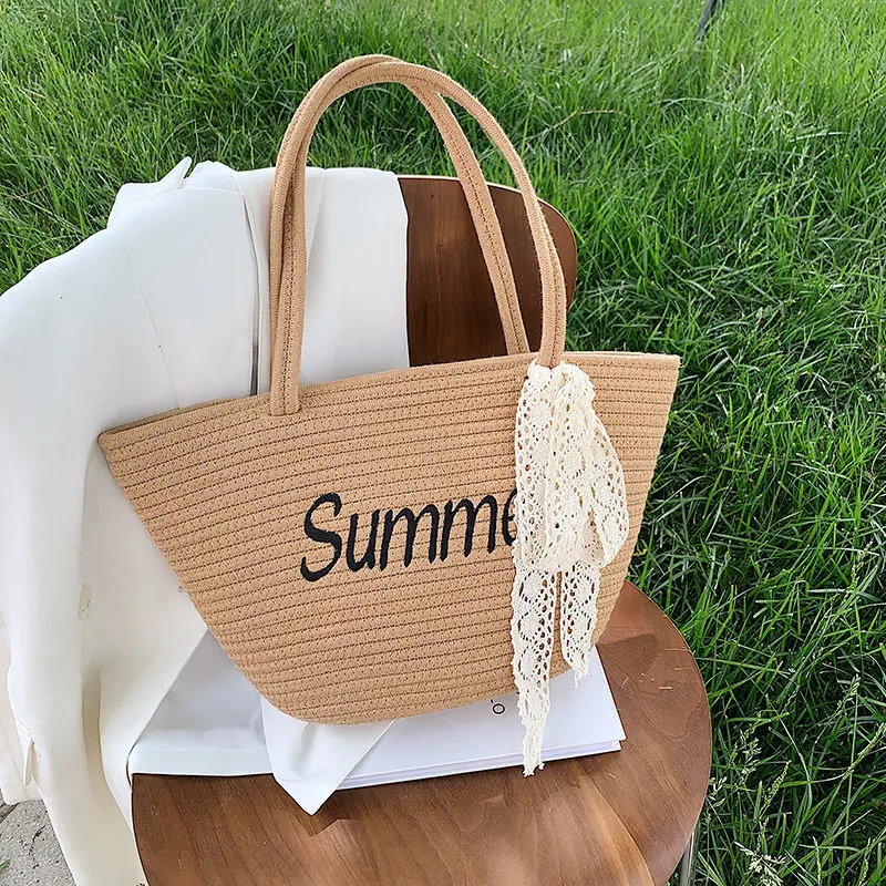 

Сумка на плечо женская из ткани, модный универсальный саквояж кросс-боди, простая вместительная пляжная сумочка для отдыха для девушек, на л...