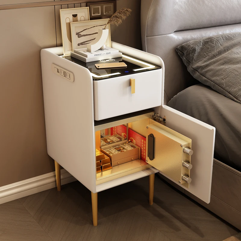

Small Smart Bedside Table With Safe Bedside Cabinet Wireless Charging Nightstands Anti-theft Lockers Storage Cabinet For Bedroom