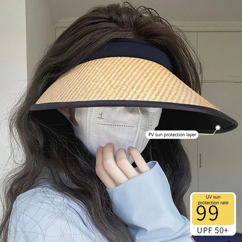 

1pc New Women Summer Visors Hat Sun Hat Wide Large Brim Beach Hats Beach UV Protection Caps raffia hat