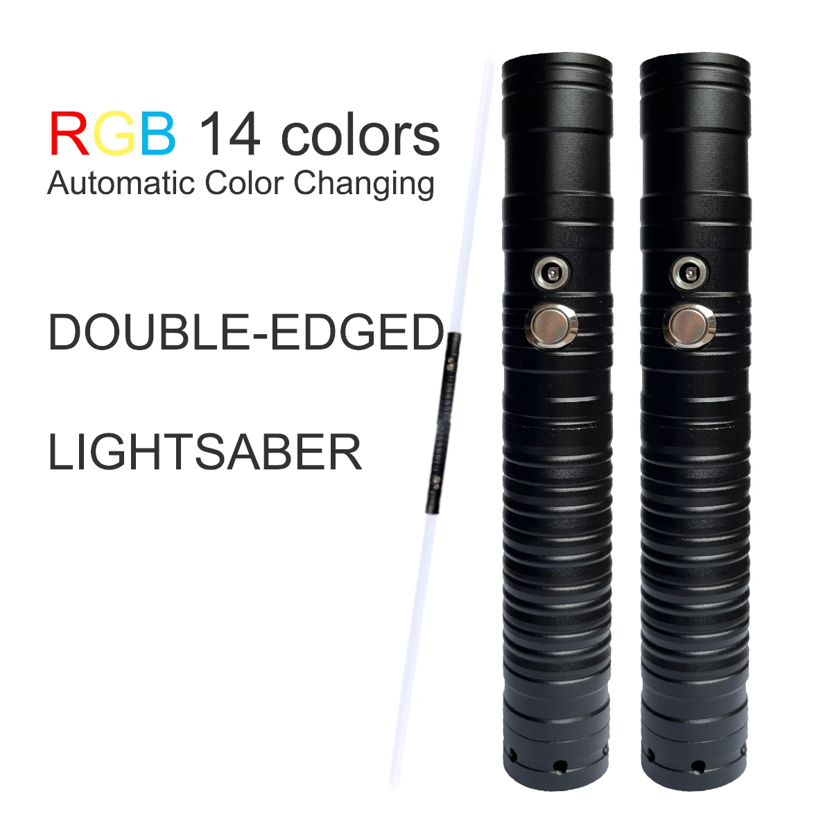 

Двухсторонний световой меч RGB, переключаемый лазерный светодиодный ч «Два в одном» с металлической ручкой, 14 цветов, для косплея, подарок
