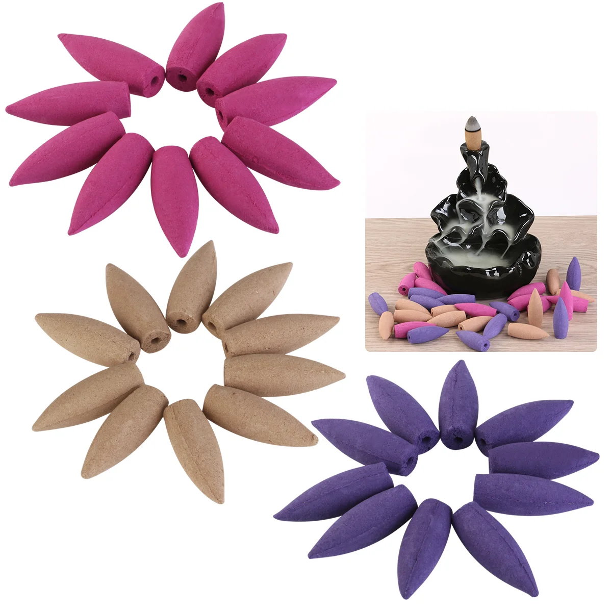 

ROSENICE 30pcs Backflow Natural Pagoda Indoor Cone Bullet Aromatherapy Rose Lavender Sandlewood Fragrance