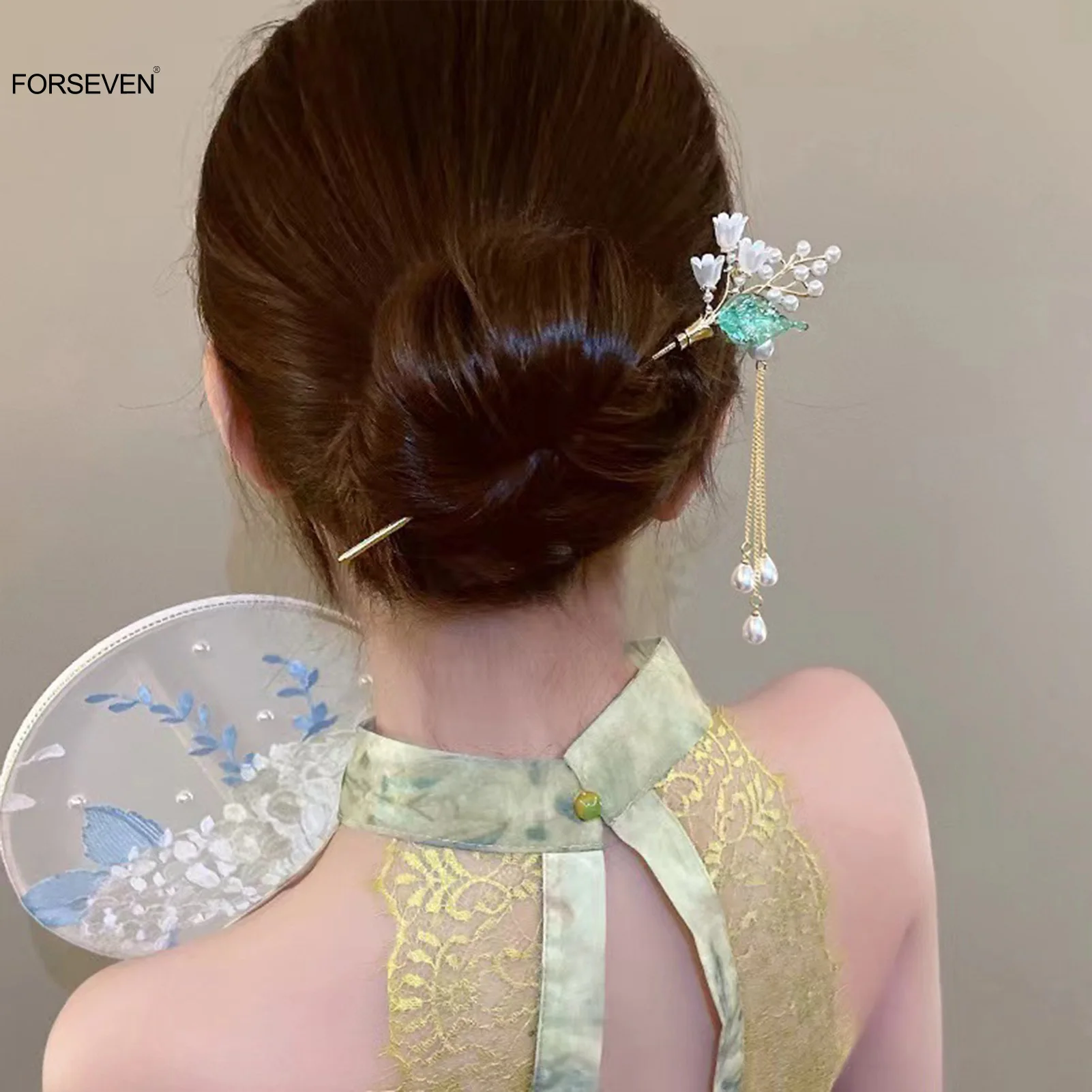 Цветочные шпильки для волос, вилки, НОВЫЕ шпильки для волос в китайском стиле, заколки для волос, булочка, бижутерия, жемчужный головной убор, шаговый коктейль, аксессуары для волос