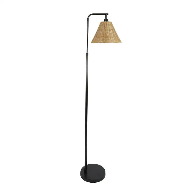 

Black Metal Floor Lamp with Rattan Shade