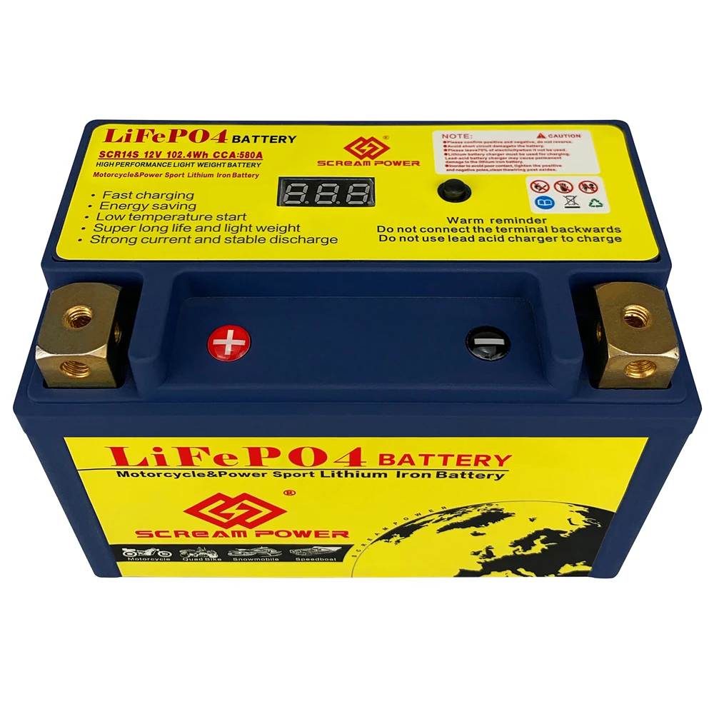 

14S литиевая батарея для мотоцикла LiFePO4 литиевая батарея 12 В 8 Ач CCA 480, с зарядным устройством, совместимая с мотоциклетной газонокосилкой ATV