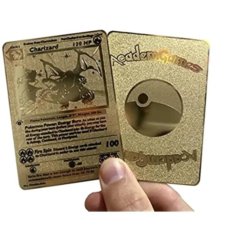 

8.8*6.3cm Pokemon Gold card Charizard 1st Edition Base Set Metal Trading Card Collection toys for children