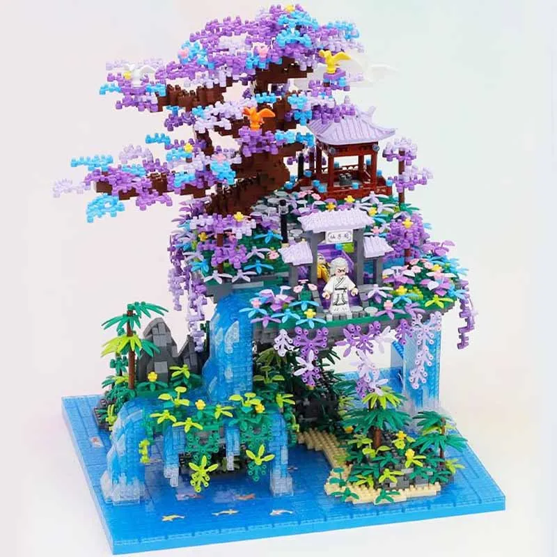 

4574pcs 16290 World Architecture Pavilion Tree Island Waterfall Pool LED Light DIY Mini Diamond Blocks Bricks Building Toy