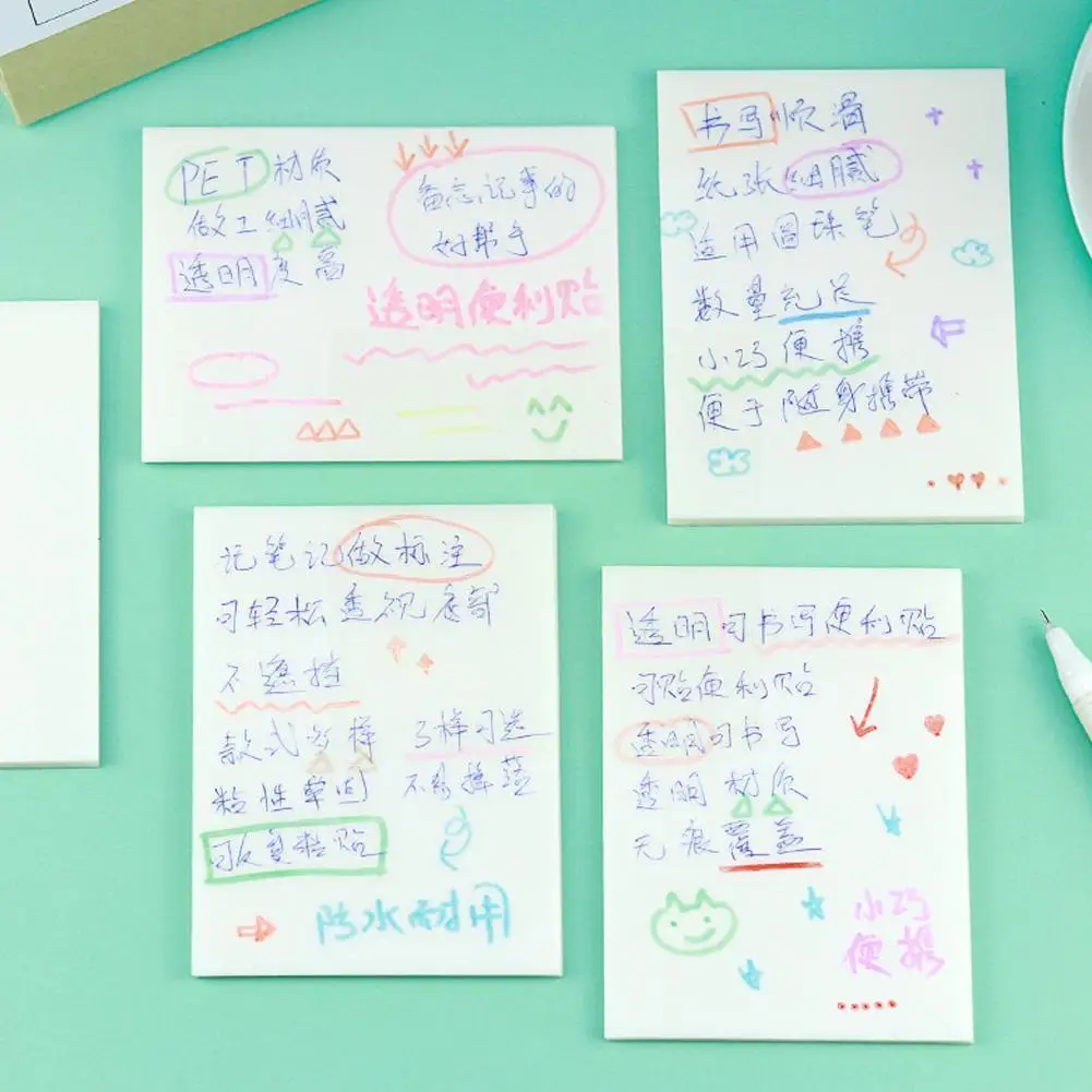 

50 Sheets Waterproof Pet Transparent Sticky Note Memo Daily Notepad Self-adhesive Stationery List Pad School Do To Memo L5z0