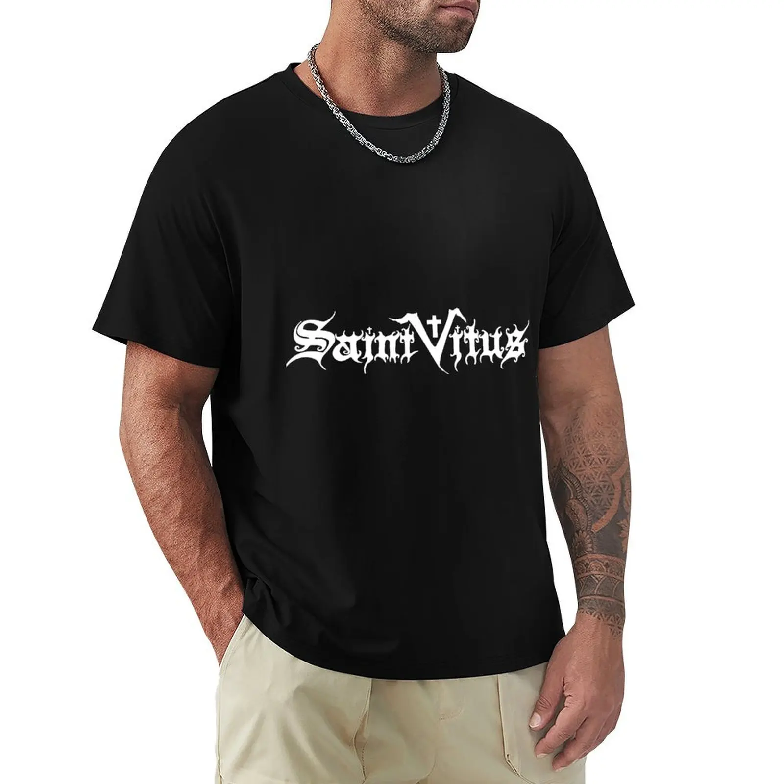 Фото Футболка Saint Vitus с белым логотипом, индивидуальная рубашка, быстросохнущие мешковатые рубашки, быстросохнущая Мужская футболка №1