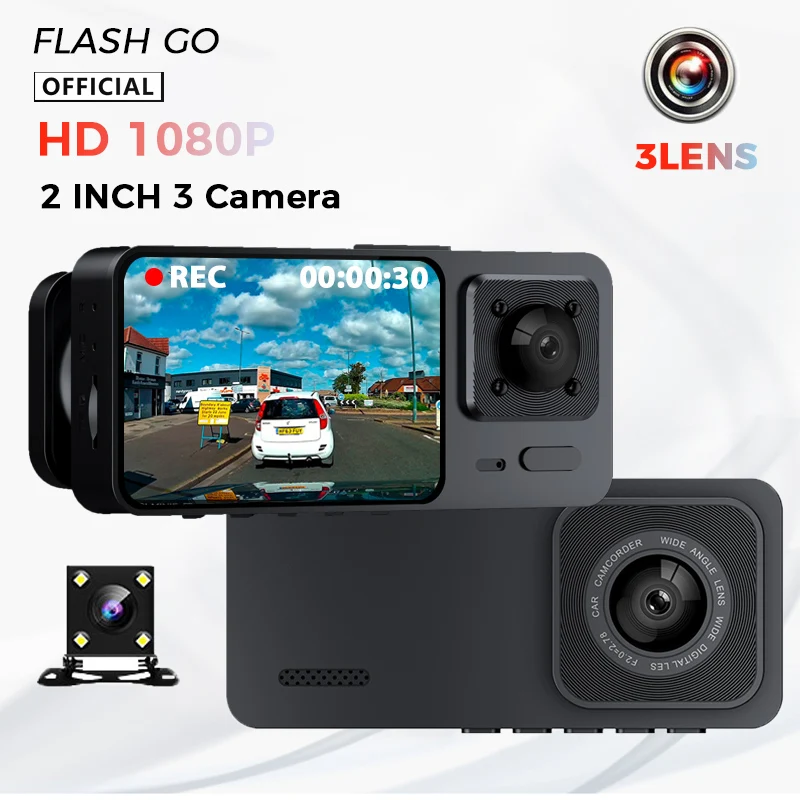 3กล้องเลนส์2.0นิ้วรถ DVR Dash Cam HD 1080P Dash กล้องบันทึกภาพวิดีโอแบบ Dual สีดำกล่อง dashcam สำหรับภาษี Uber