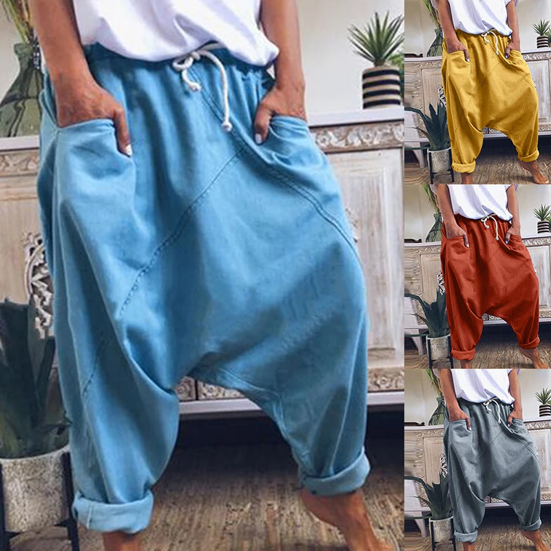 

Women Harem Pants 2023 New Trousers Boho Mid Waist Pants Women Solid Check Pants Baggy Wide Leg High Quality Casual Capris
