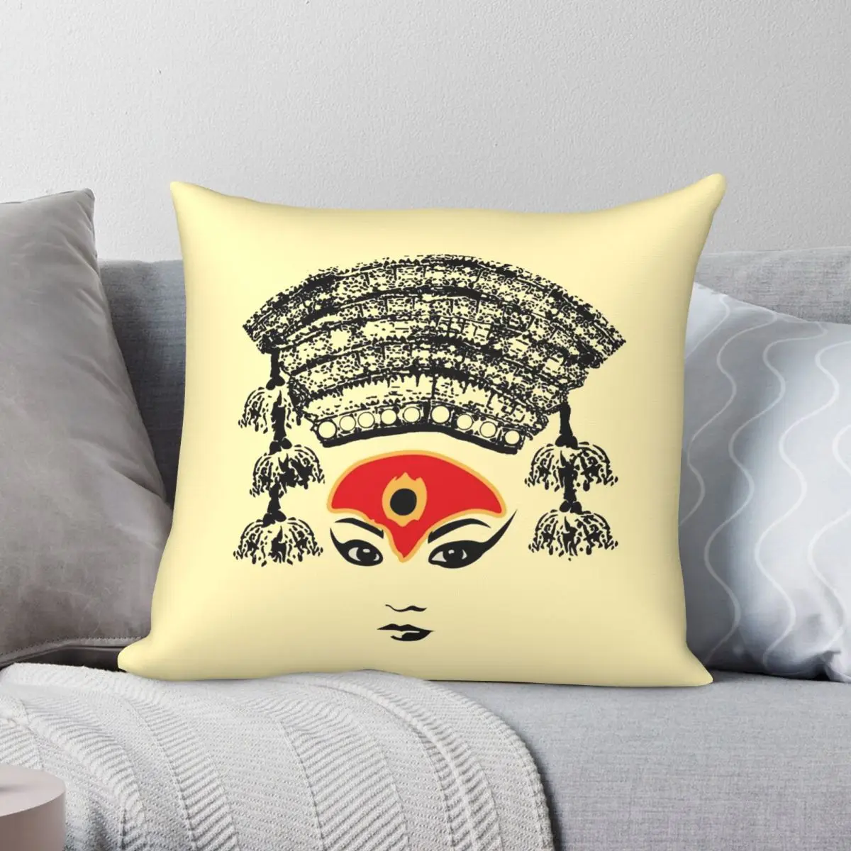 

Living Goddess Kumari Square Pillowcase Polyester Linen Velvet Creative Zip Decor Pillow Case Bed Cushion Case