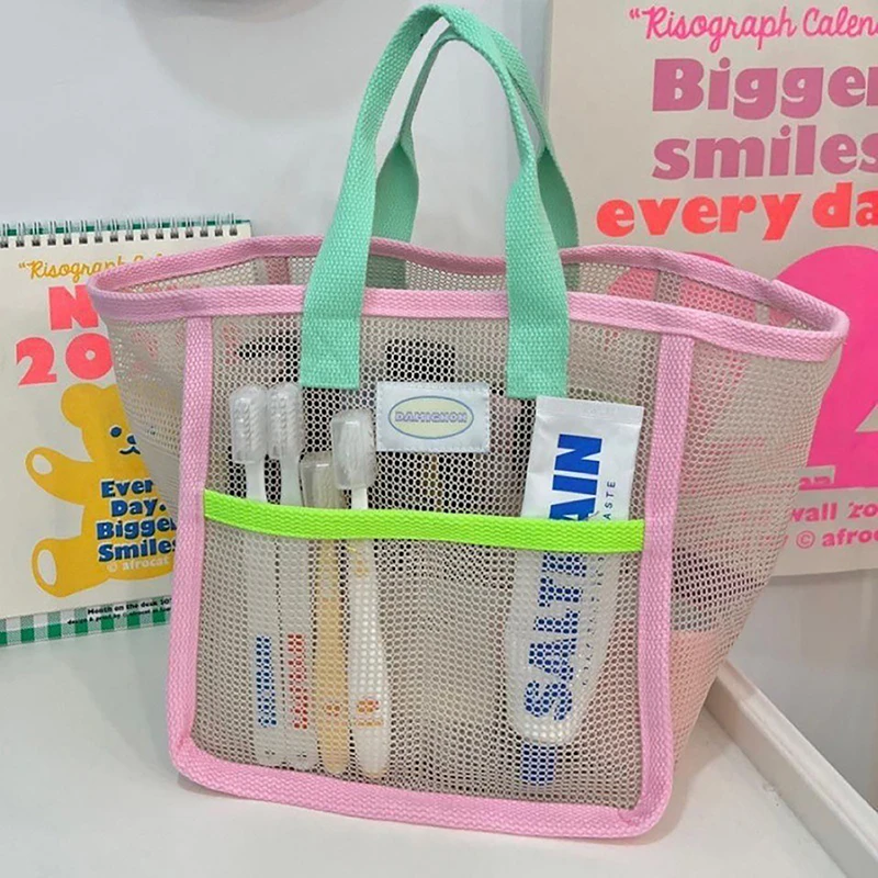 

Пляжная сумка Ins розового и зеленого цветов, портативная Сетчатая Сумка для хранения игрушек, для улицы, путешествий, купания, туалетных принадлежностей