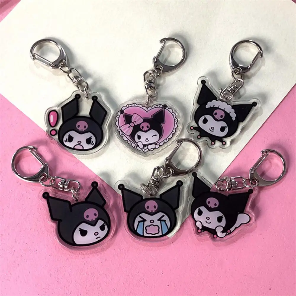 Key Chain Kawaii Sanrio Kuromi Double Sided Transparent Acrylic Girl Bag Pendant Multiple Expressions Gifts for Childrens