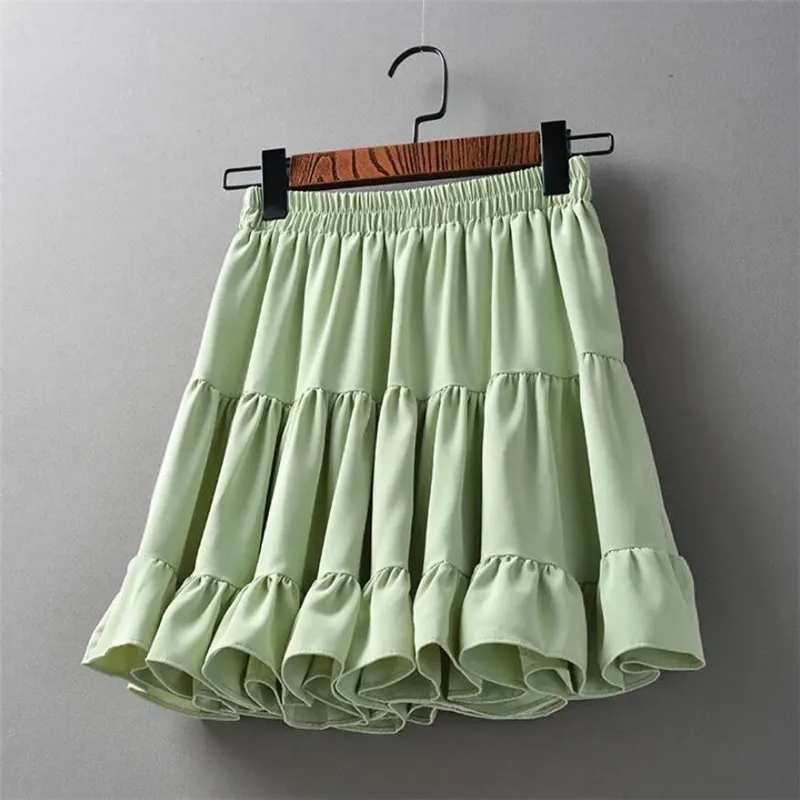 Женская шифоновая юбка с высокой талией однотонная плиссированная в Корейском