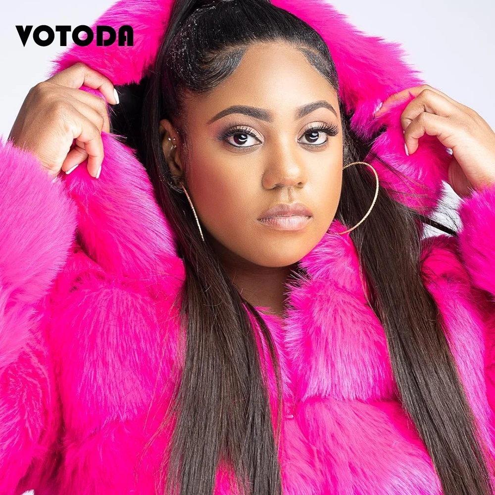 Winter Luxury Fur Coat Women Fluffy Faux Fur Coat Sexy Furry Warm Hooded Outerwear Ladies High Quality Fashion Fur Jacket Mujer