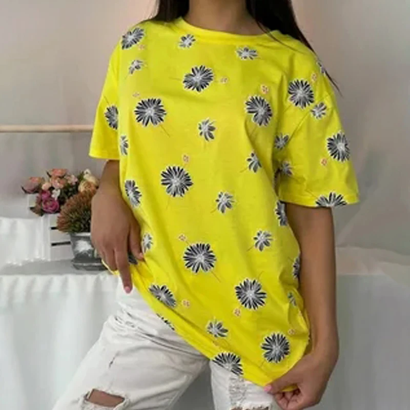 Футболка женская с коротким рукавом модный смешной пуловер оверсайз 3D-принтом