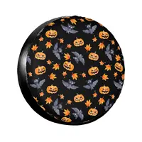 Universal Car Tire Cover Case Spare Tire Wheel Bag Tyre Spare Storage Cover Polyester Halloween Pumpkin And Bats