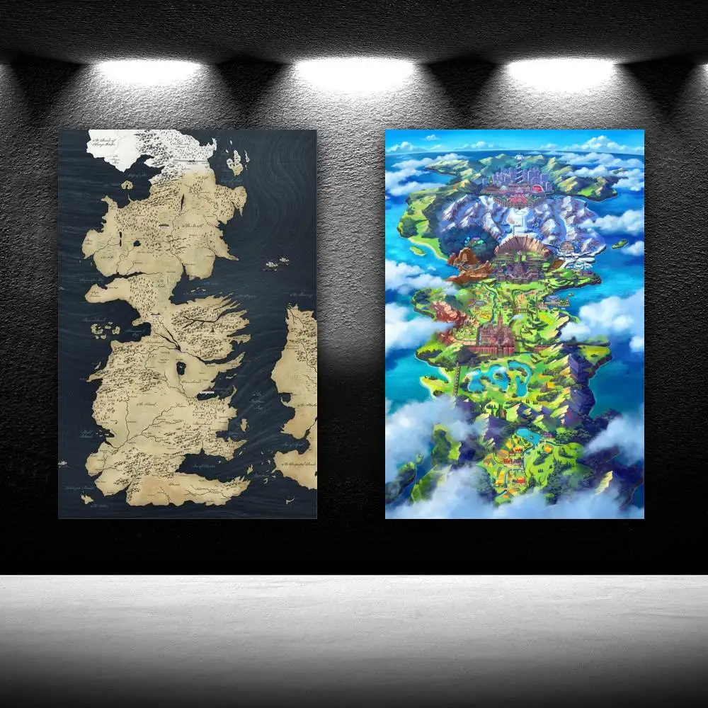 

Westeros Black And White Game Map Poster Version Merchandise Decorative HD Painting Canvas Print Wall Living Room Poster Bedroom