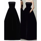 Женское бархатное платье-трапеция, Элегантное Длинное Черное Платье до пола с корсетом, без бретелек, бальное платье для выпускного вечера