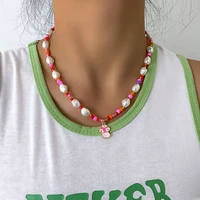 purui vintage y2k mushroom charms pearl necklace for women boho colorful beaded clavicle chain cute pendant necklaces jewelry