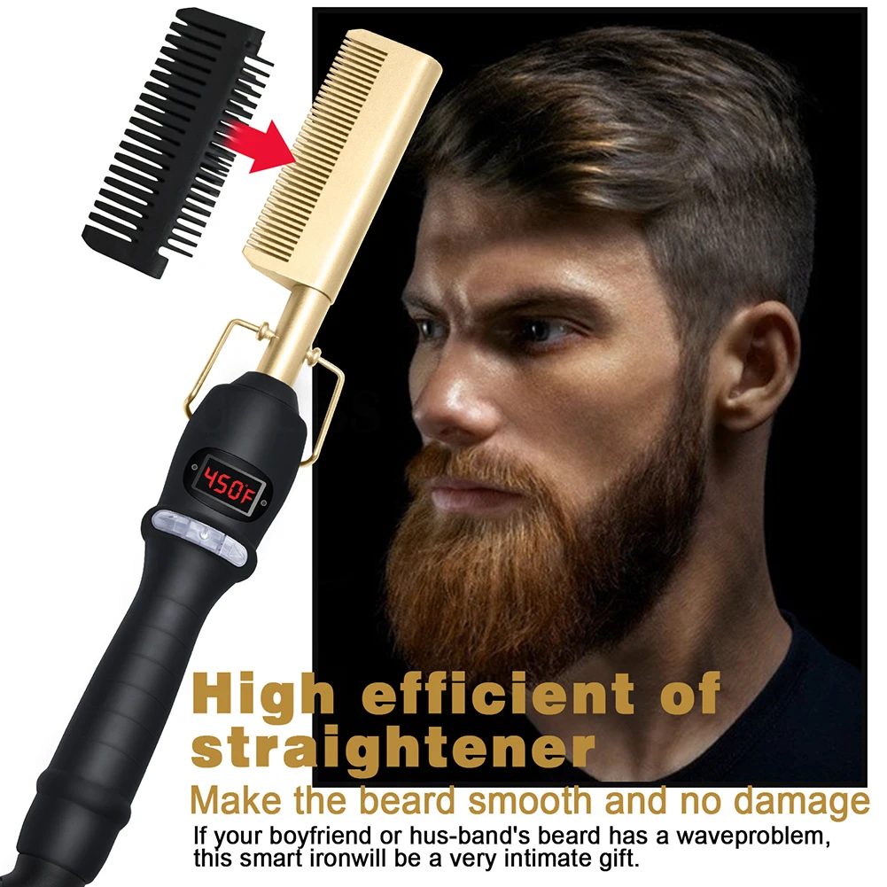 2 in 1 Hot Comb Straightener Electric Flat Iron Hair Straightener Brush Hair Curler Styling Tools for Wigs Straightening Brush
