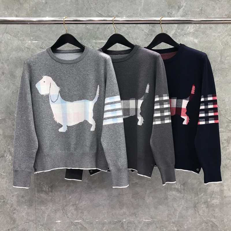 TB Puppy Streetwear Knitted Sweater Men Wool New Sweaters Men Striped Fashion Brand Print Pullover 2022 Autumn Cotton Sweater