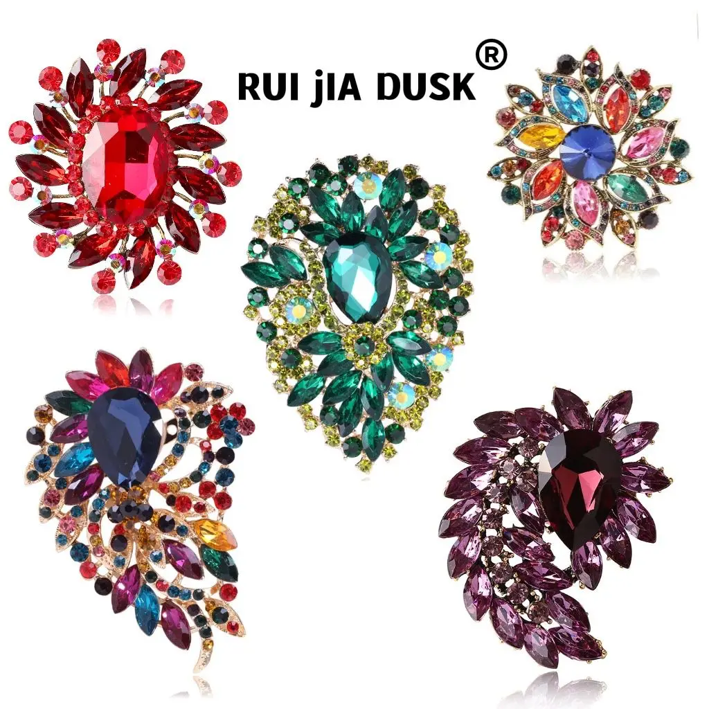 

RUI JIA DUSK Women's Crystal Waterdrop Brooch Vintage Fashion Pendant Style Elegant Wedding Pin Party Jewelry Brooch Gift