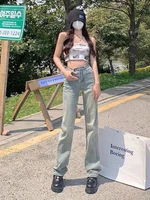feynzz 2022 summer korean version straight leg mopping jeans ins mid high waist retro washed loose straight casual trousers