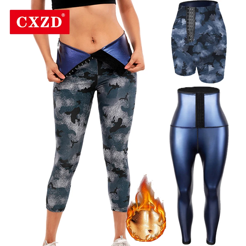 

CXZD Women Thermo Body Shaper Slimming Pants Coating Weight Loss Waist Trainer Fat Burning Sweat Sauna Capris Leggings Shapers