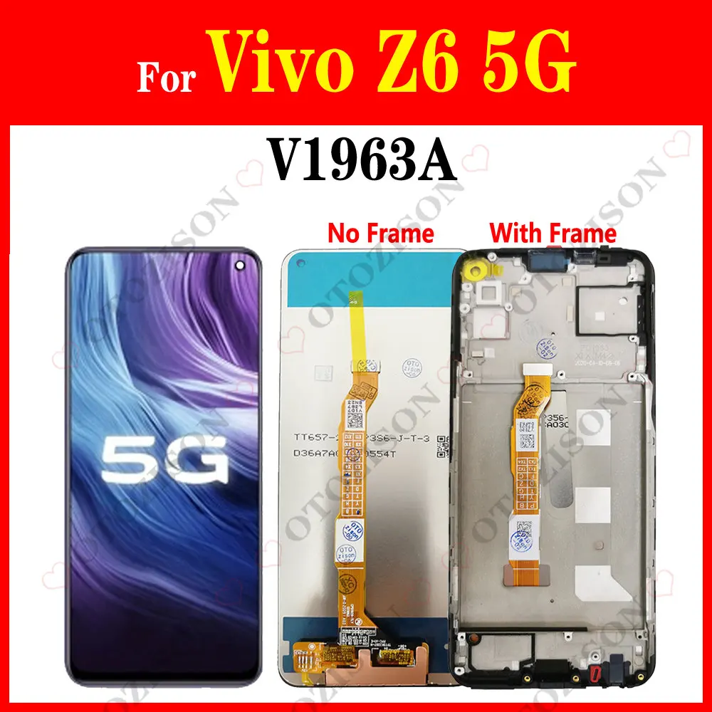 Дисплей 6,57 дюйма для Vivo Z6 5G, ЖК-дисплей с рамкой V1963A, сенсорный датчик, дигитайзер в сборе, замена для Vivo Z6, модуль дисплея